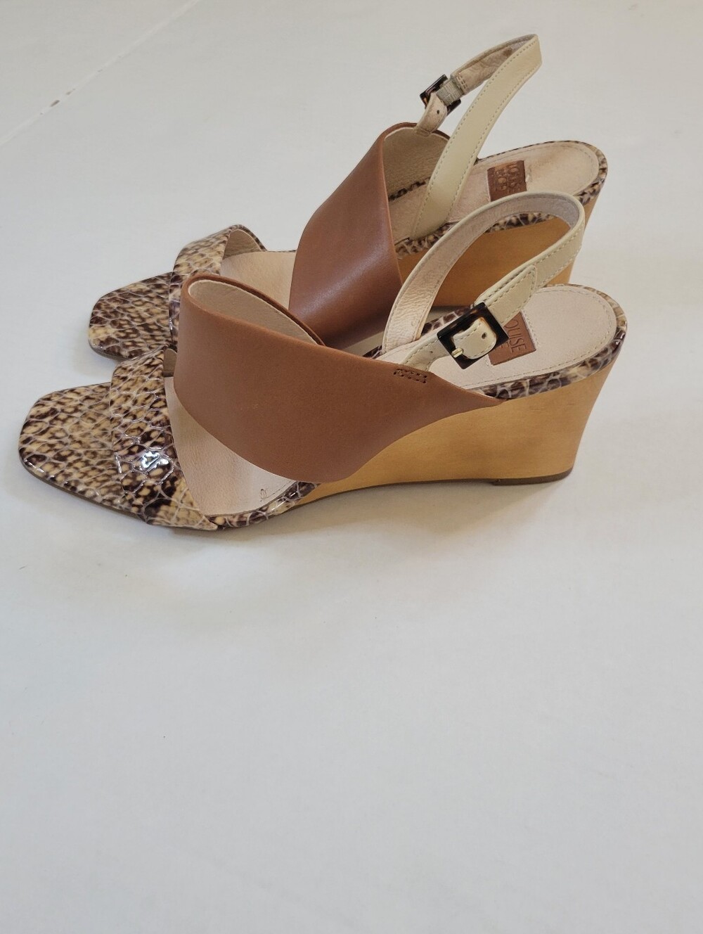 Louise Et Cie Quarza Snake Print Leather Wedge Sandals Brown Ladies Size 38.5